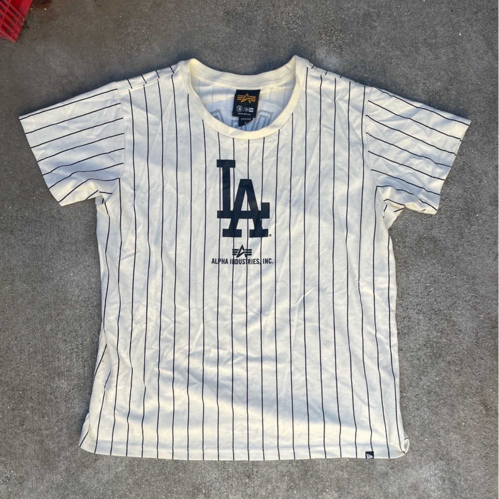 Alpha Industries White and Black Striped Tee